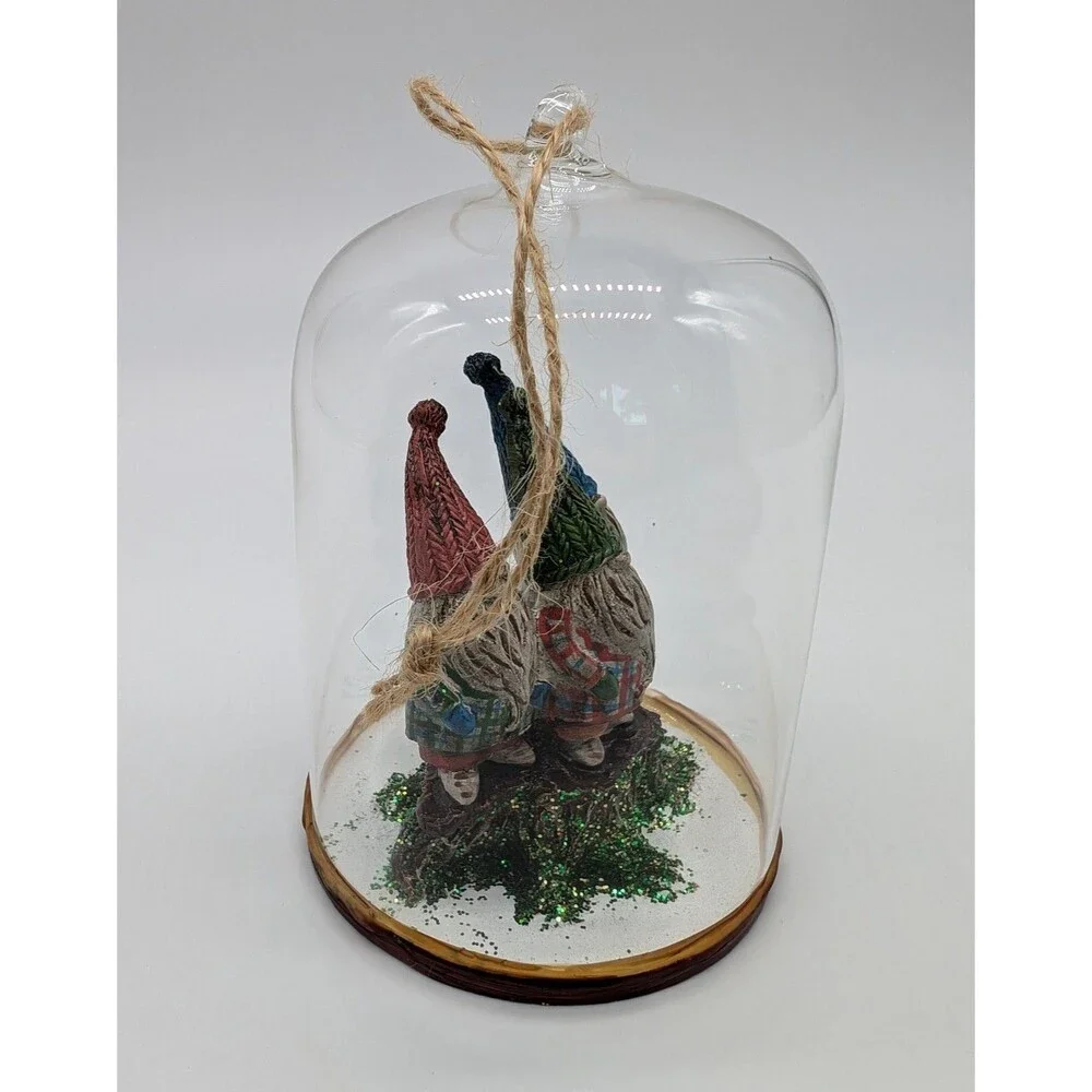 Pottery Barn Gnome Glass Cloche Christmas Tree Ornament Holiday Kitsch